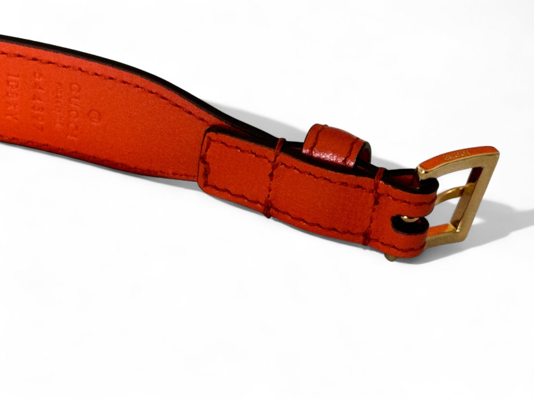 Gucci Interlocking G Horsebit Leather Belt in Orange – Women’s Designer Belt Vault No9