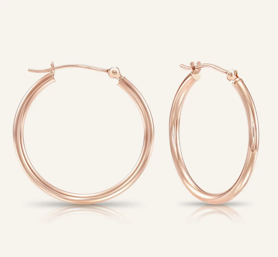 14K Yellow Gold Classic Polished Hoop Earrings - Unisex Custom