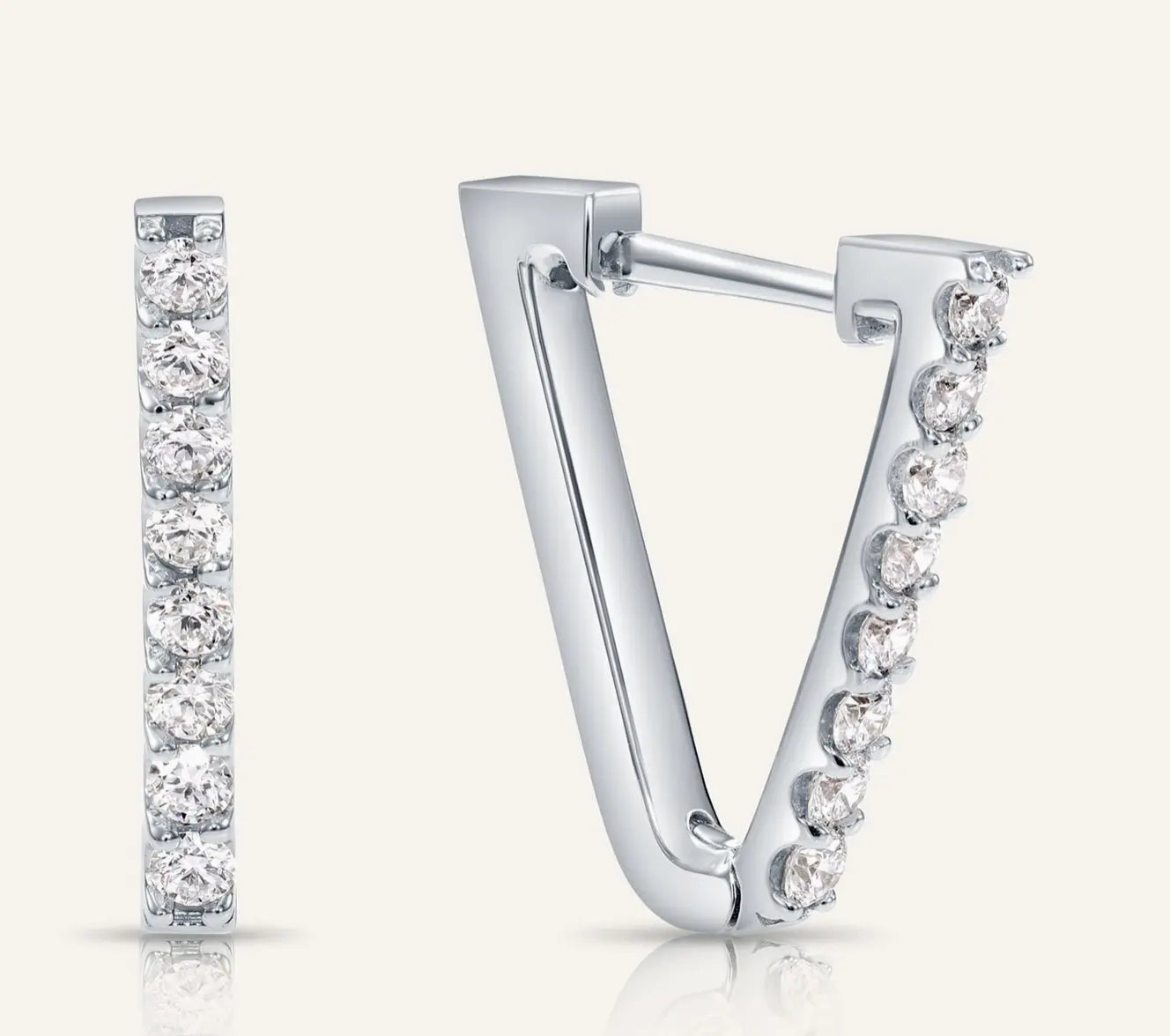 14K Solid Gold V-Shape Huggie Hoop Diamond Earring Custom