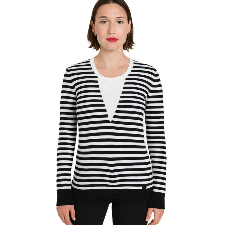 Vintage Chanel 90s Striped Logo Sweater – Size 38, Iconic Black & White Knit Chanel