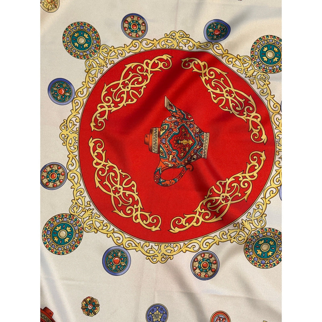 Hermès “Théières” Teapots Silk Scarf – Red Porcelain Print – Cathy Latham – 90 cm Hermès