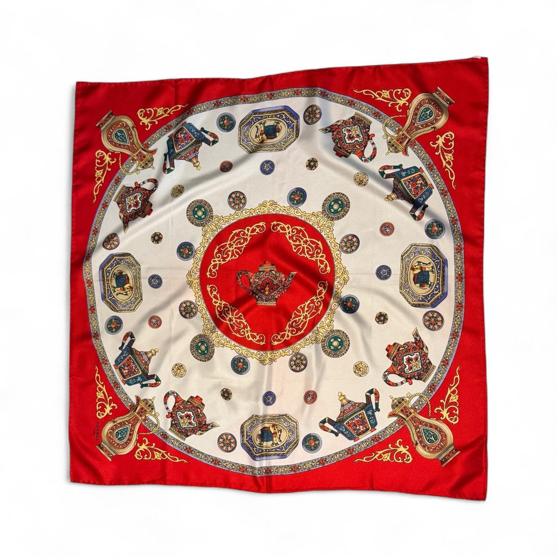 Hermès “Théières” Teapots Silk Scarf – Red Porcelain Print – Cathy Latham – 90 cm Hermès