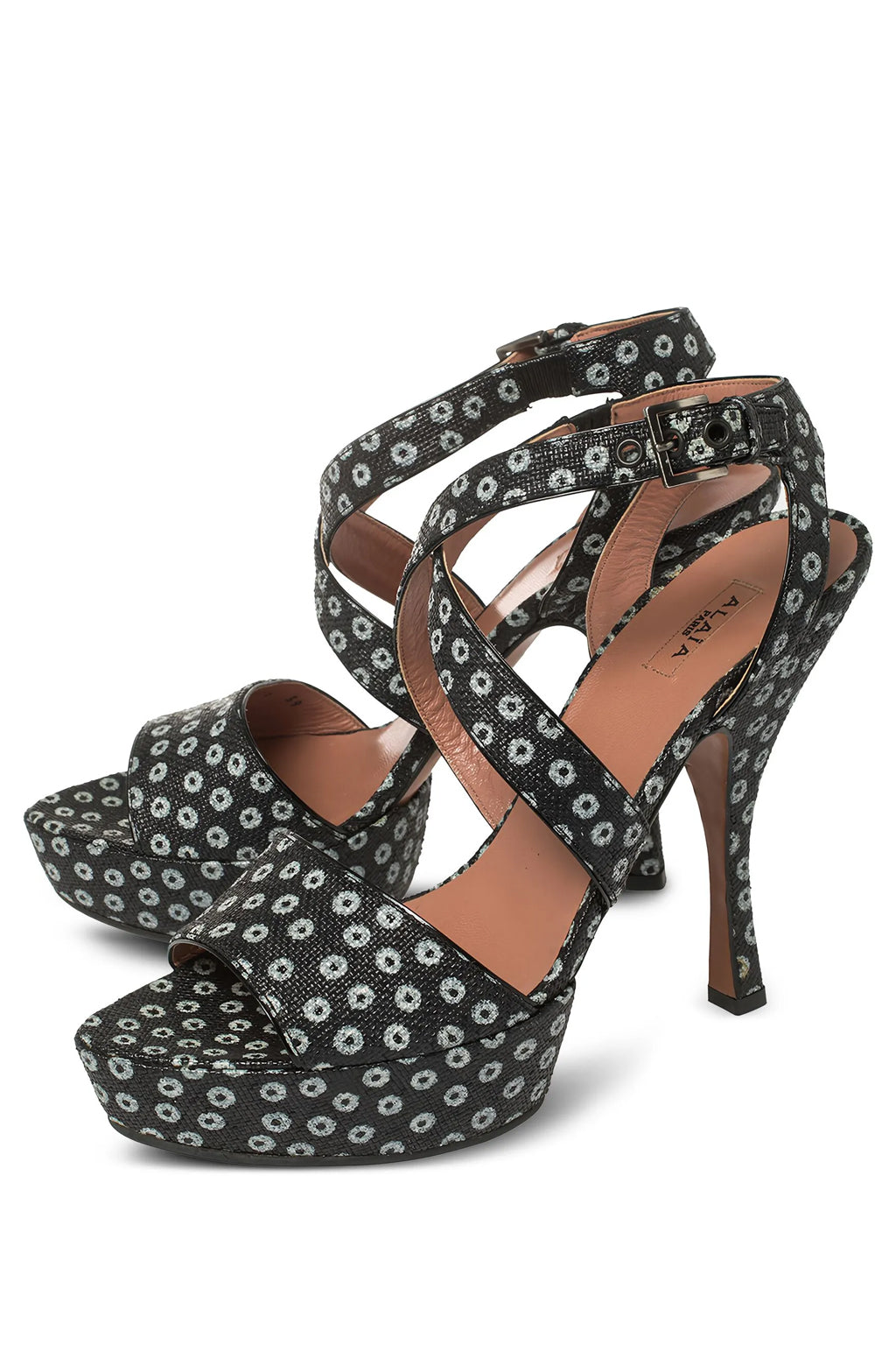 Alaïa Black &amp; White Polka Dot Platform Sandals Alaia