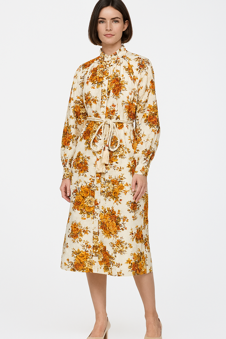 ALÉMAIS Floral Print Tent Dress with Tassel Detail, Size M (US 8) Alemais