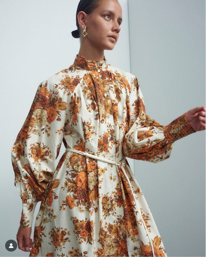 ALÉMAIS Floral Print Tent Dress with Tassel Detail, Size M (US 8) Alemais