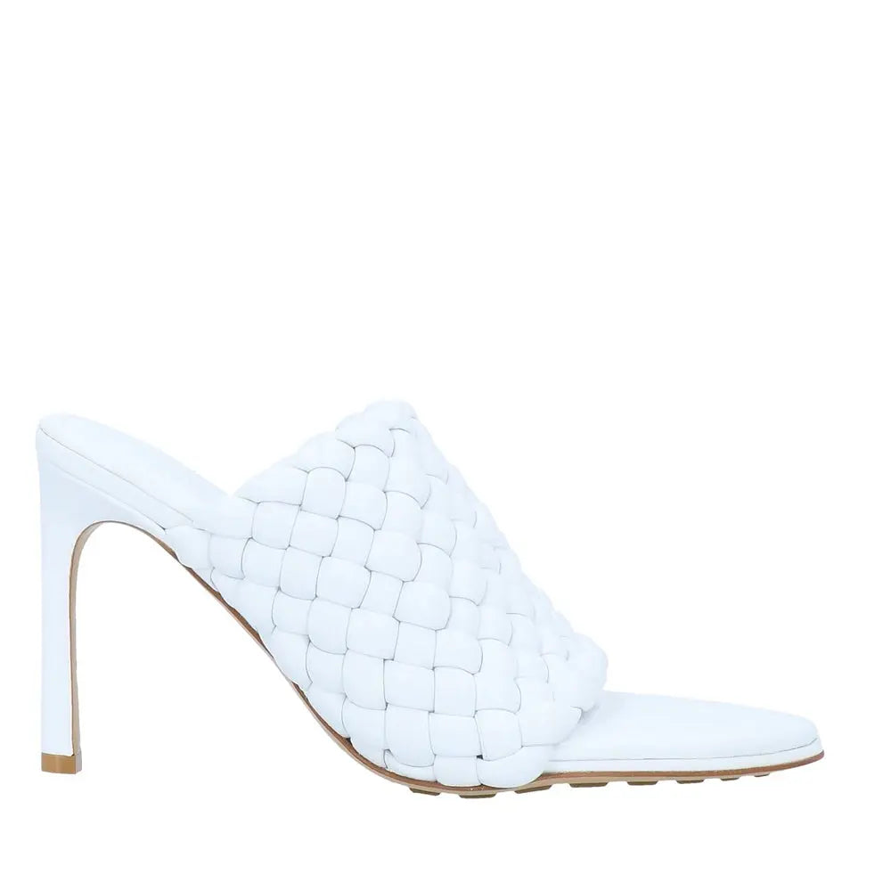 Bottega Veneta White Woven Heeled Mules Bottega Veneta