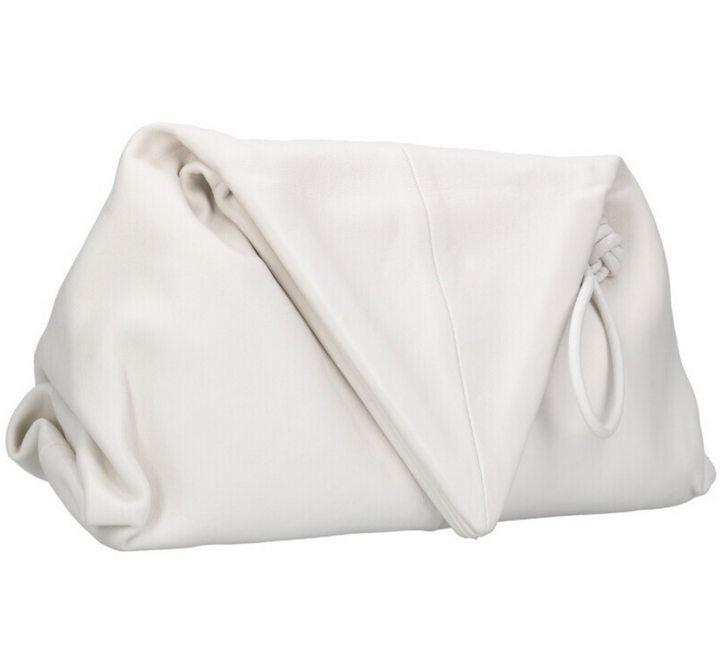 Bottega Veneta BV Trine Clutch in Bianco – White Lambskin Large Leather Wristlet Bottega Veneta