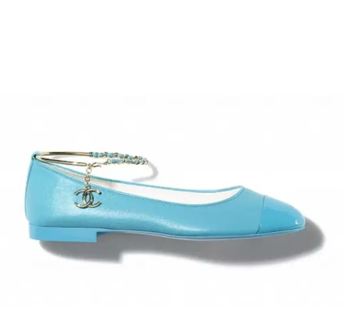 Chanel Lambskin  Ankle Charm Chain Ballerina Flats CHANEL
