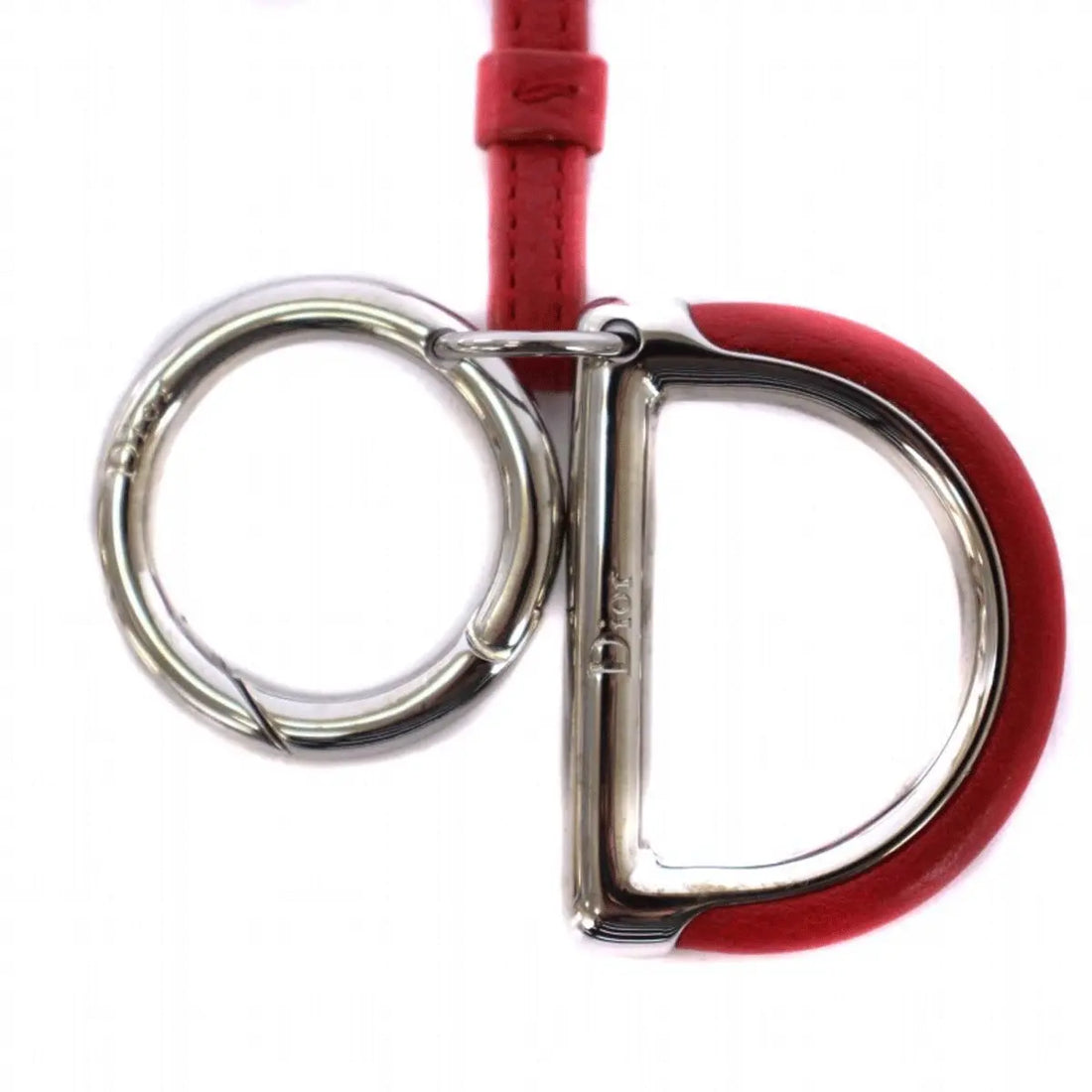 Christian Dior Red Leather “D” Keychain – Logo Charm Strap DIOR