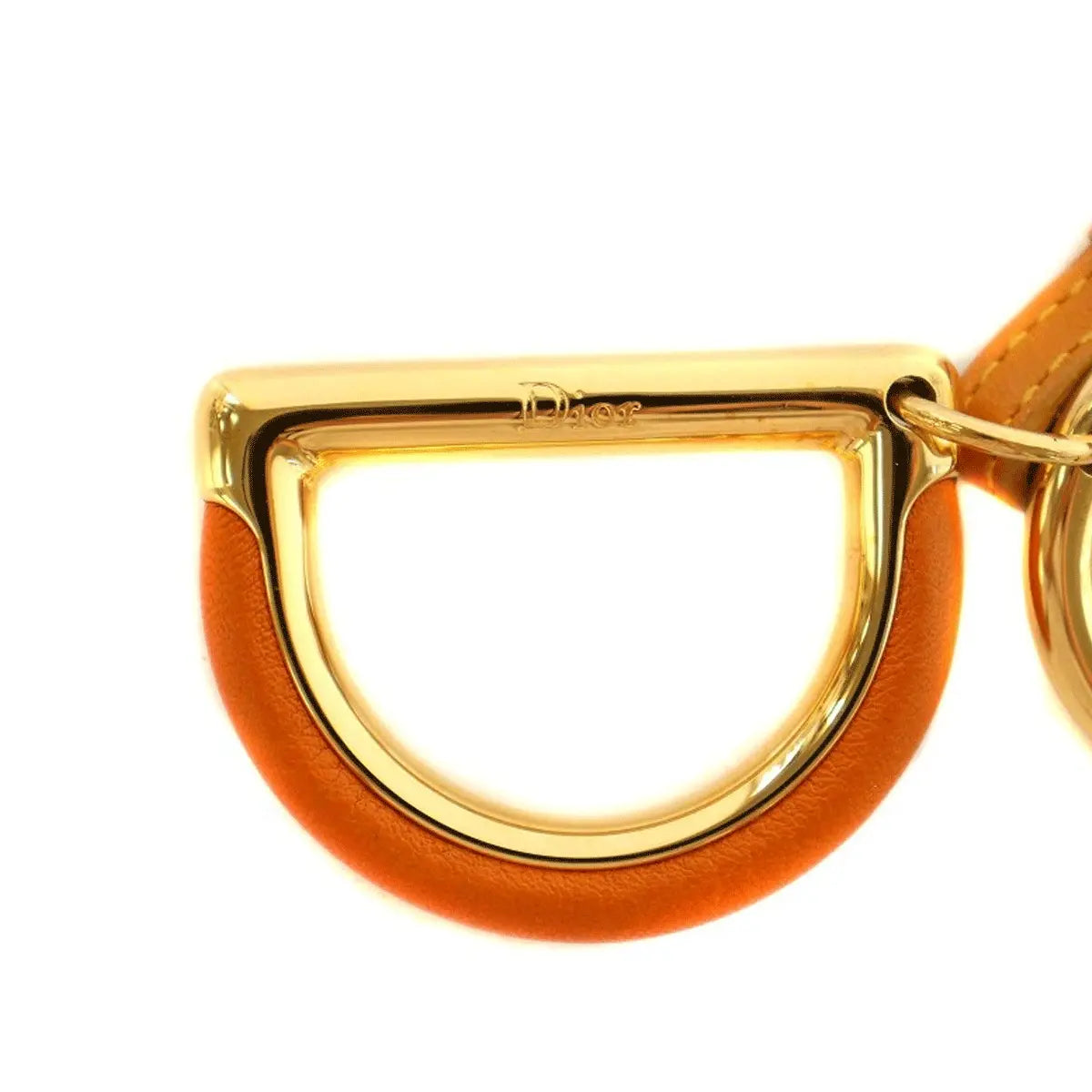Christian Dior Gold Leather “D” Keychain – Logo Charm Strap DIOR
