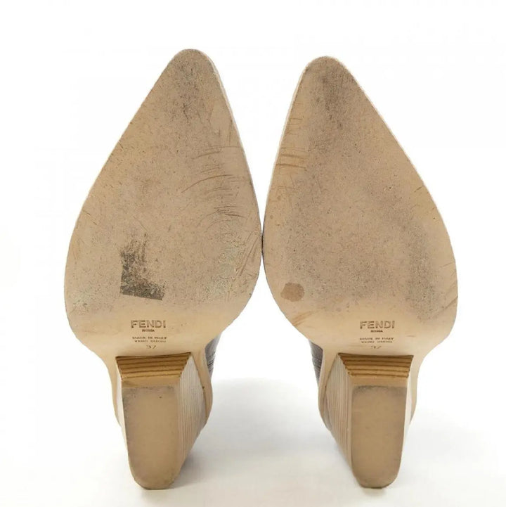 FENDI  Brown FF Logo Coated Canvas Wooden Heel Ankle Boots - Vault No9