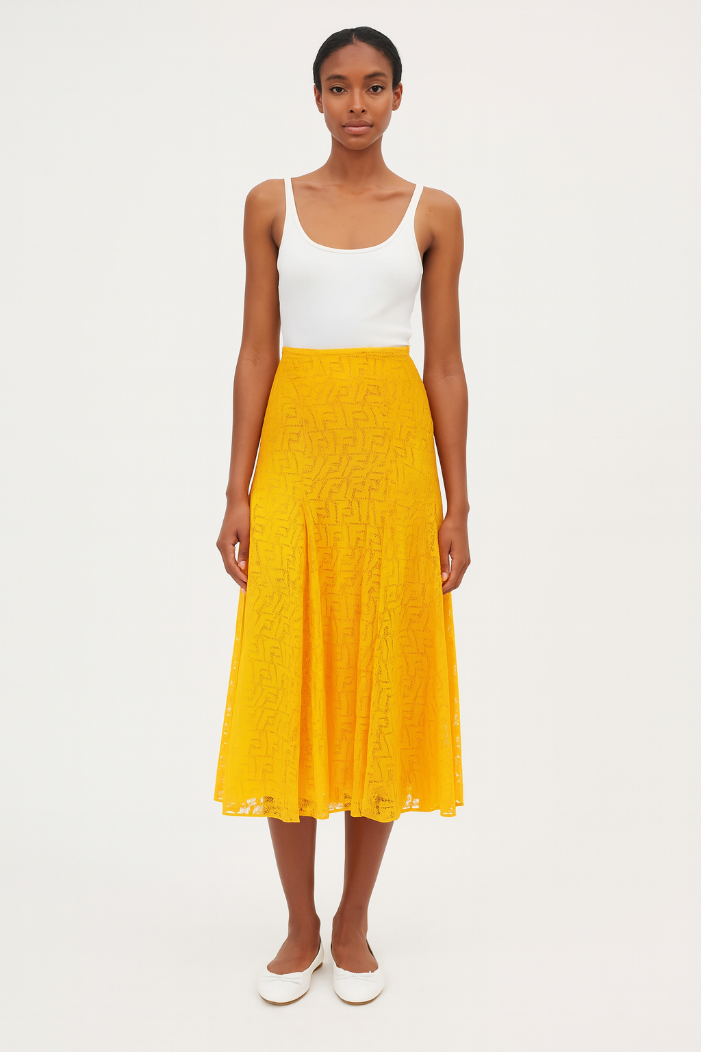 Fendi Zucca Print Lace Midi Skirt FENDI