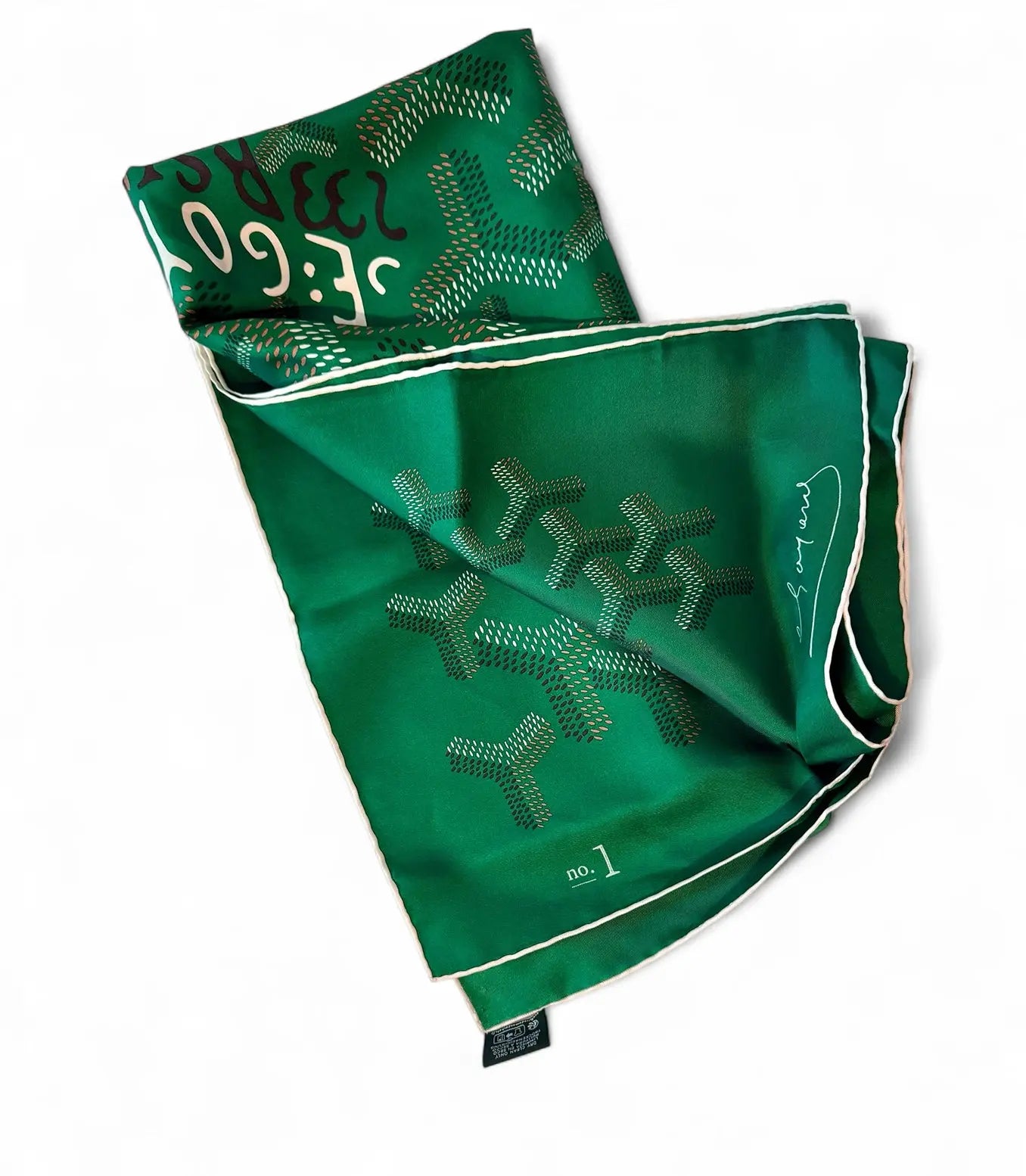 Goyard Scarf N°1 – Green Silk Square with Chevron Print, Made in France Goyard