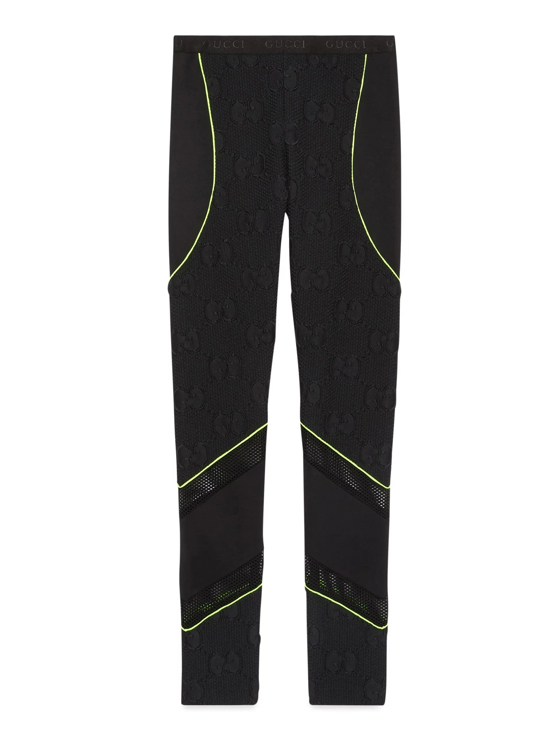 Gucci GG Neoprene Leggings – Black with Neon Yellow Reflective Trim Gucci