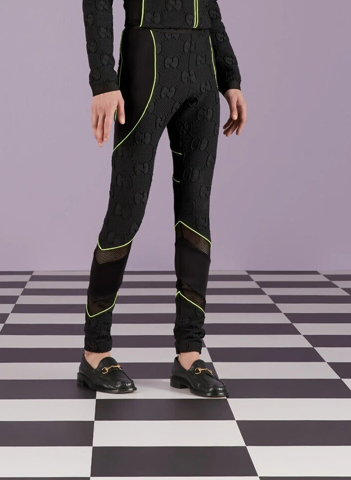 Gucci GG Neoprene Leggings – Black with Neon Yellow Reflective Trim Gucci