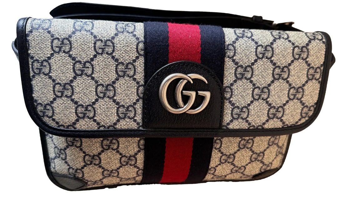 GG Supreme Monogram Web Small Ophidia Belt Bag 80 32 Beige Navy - Vault No9