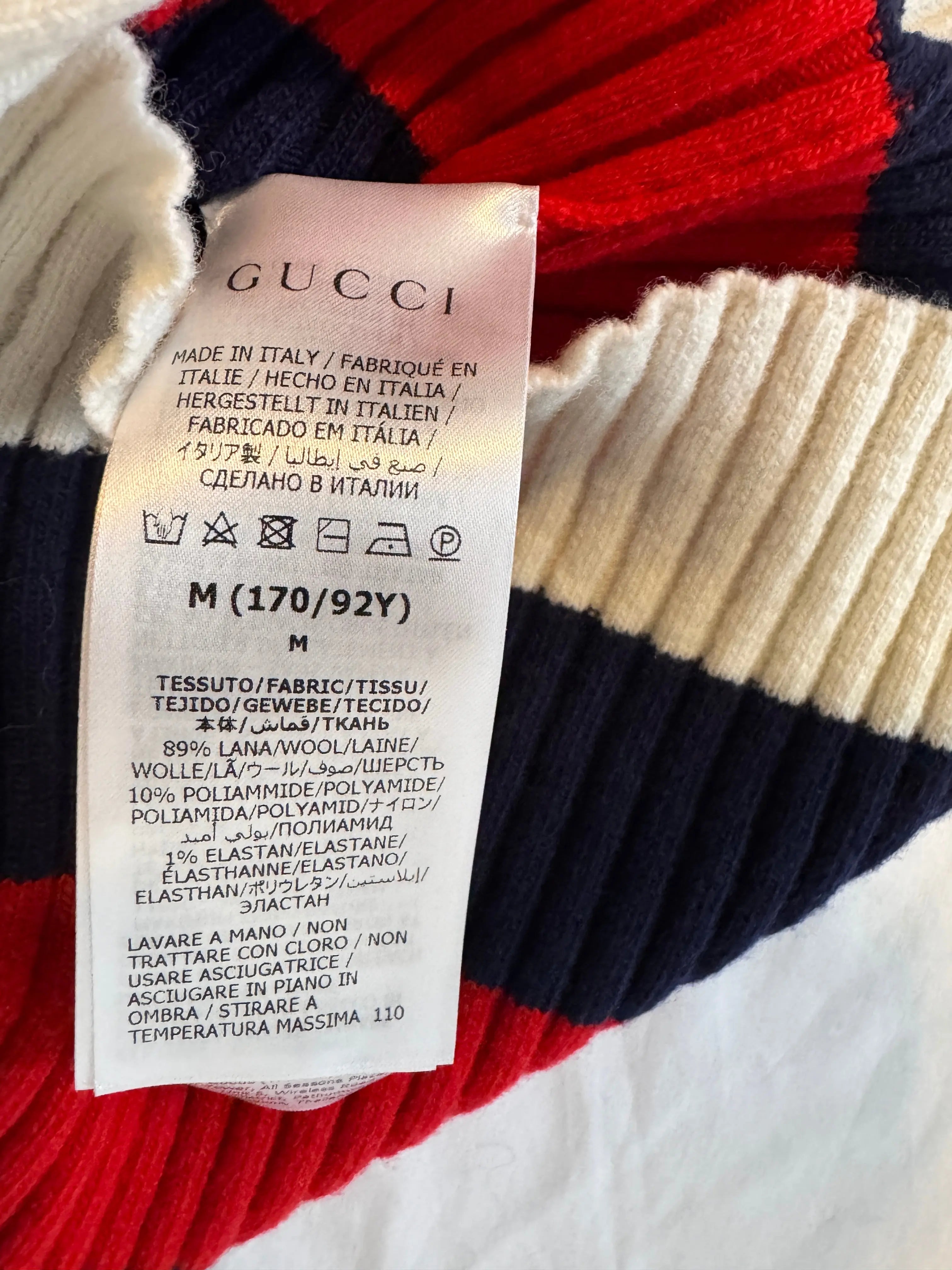 Gucci Sleeveless Ribbed Knit Mock Neck Top – Red, White & Navy Stripes Gucci