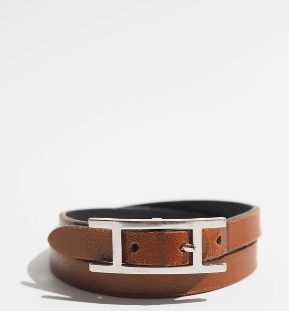 Hermès  Reversible Leather Bracelet – Camel & Black with Silver Hardware Hermes