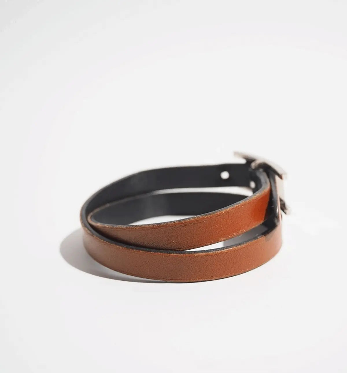 Hermès  Reversible Leather Bracelet – Camel & Black with Silver Hardware Hermes