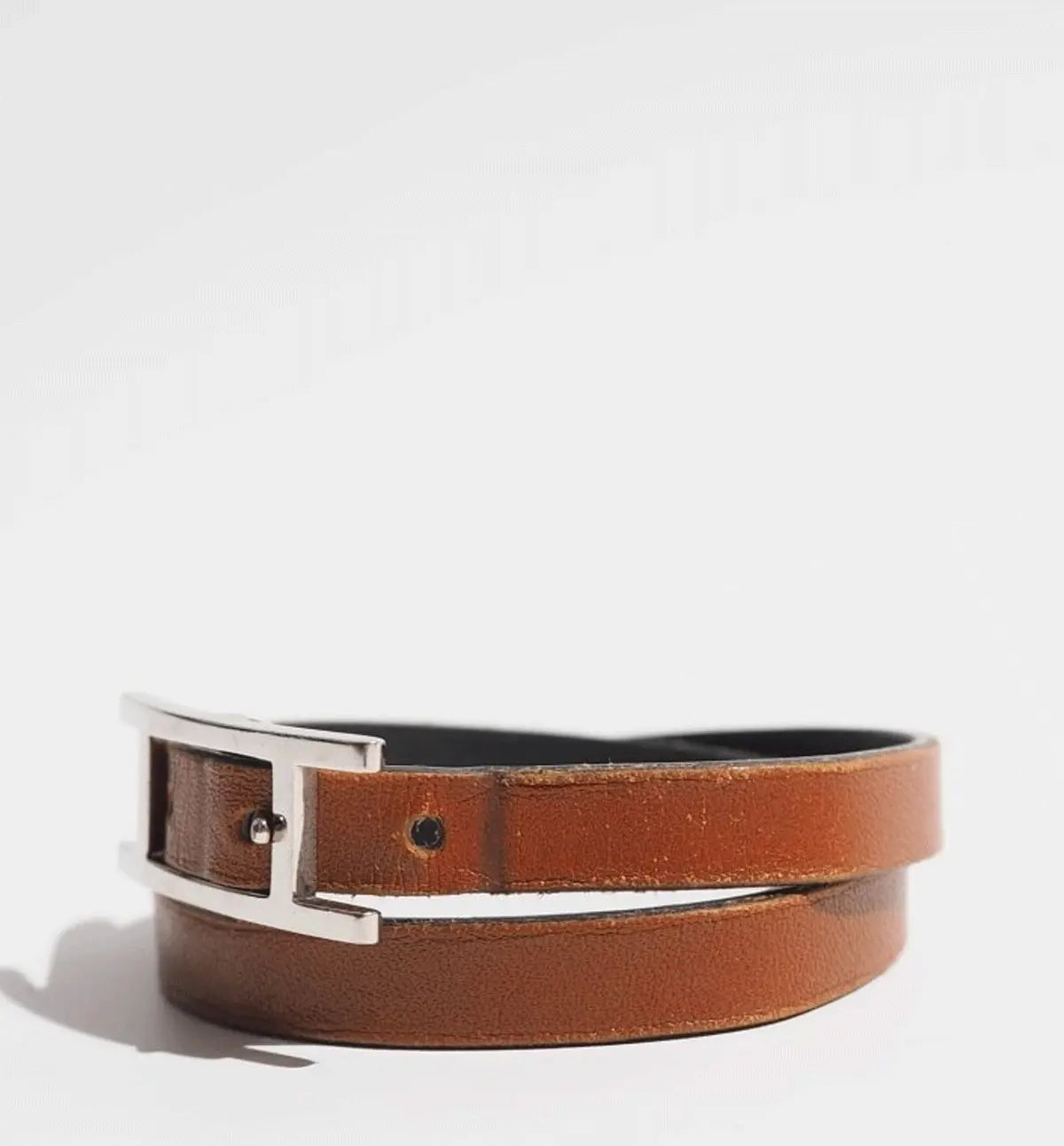 Hermès  Reversible Leather Bracelet – Camel & Black with Silver Hardware Hermes