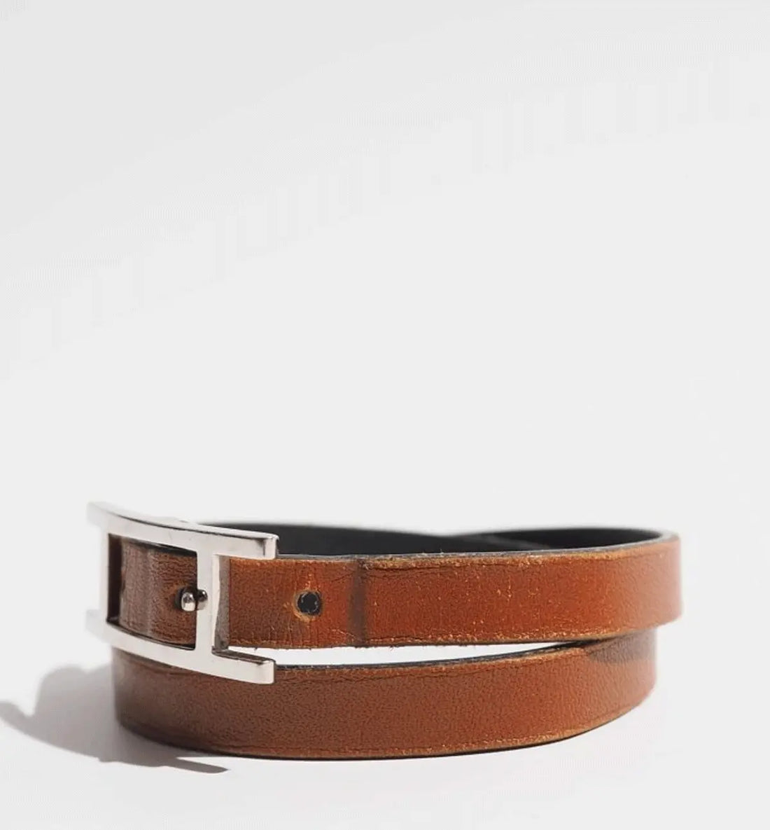 Hermès  Reversible Leather Bracelet – Camel & Black with Silver Hardware Hermes