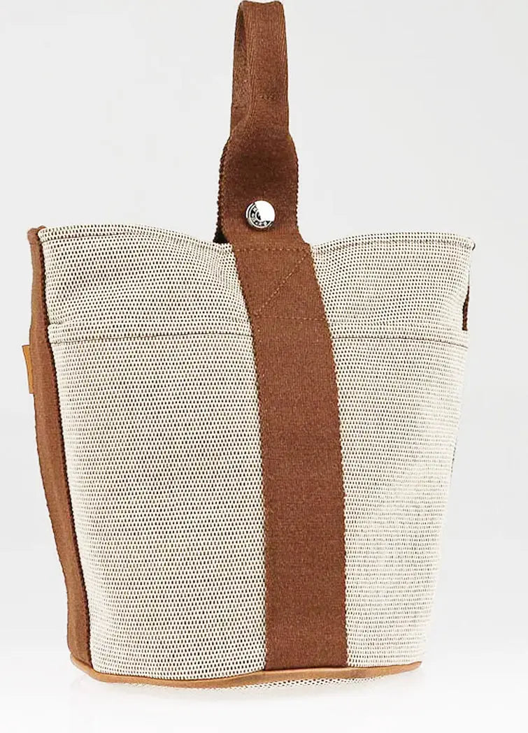 Hermes Toile and Brown Canvas Saxo PM Bag - Vault No9