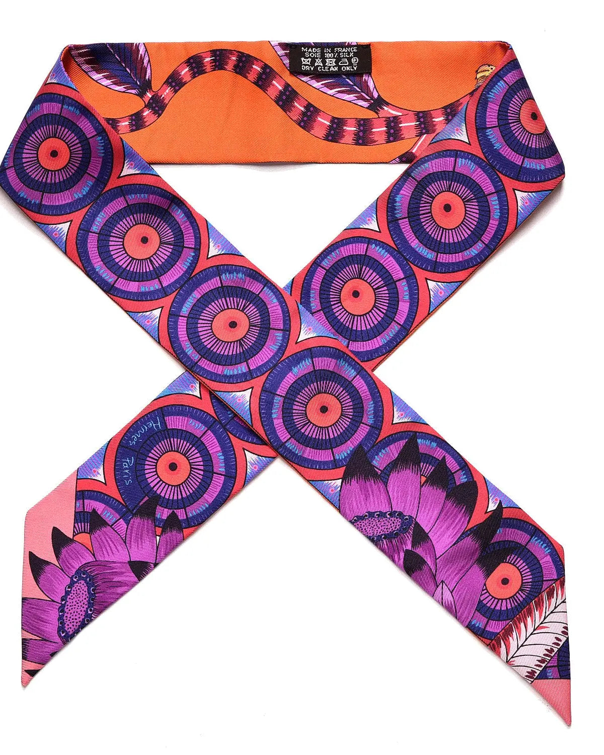Hermès ‘The Savana Dance’ Silk Twilly – Orange & Violet Hermes
