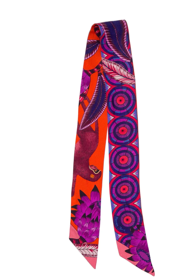 Hermès ‘The Savana Dance’ Silk Twilly – Orange & Violet Hermes