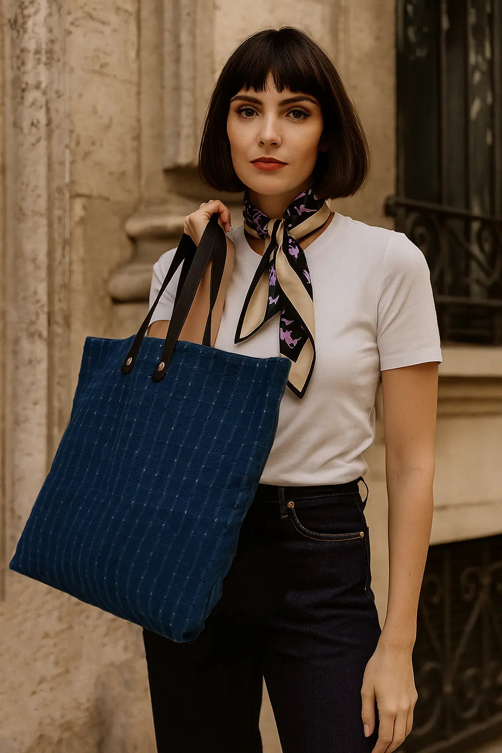 Hermès Amedaba GM Tote Bag Hand Indigo Navy Canvas Leather - Vault No9