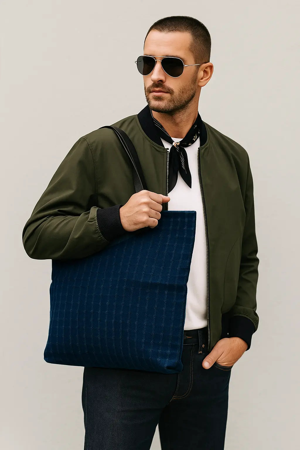 Hermès Amedaba GM Tote Bag Hand Indigo Navy Canvas Leather - Vault No9