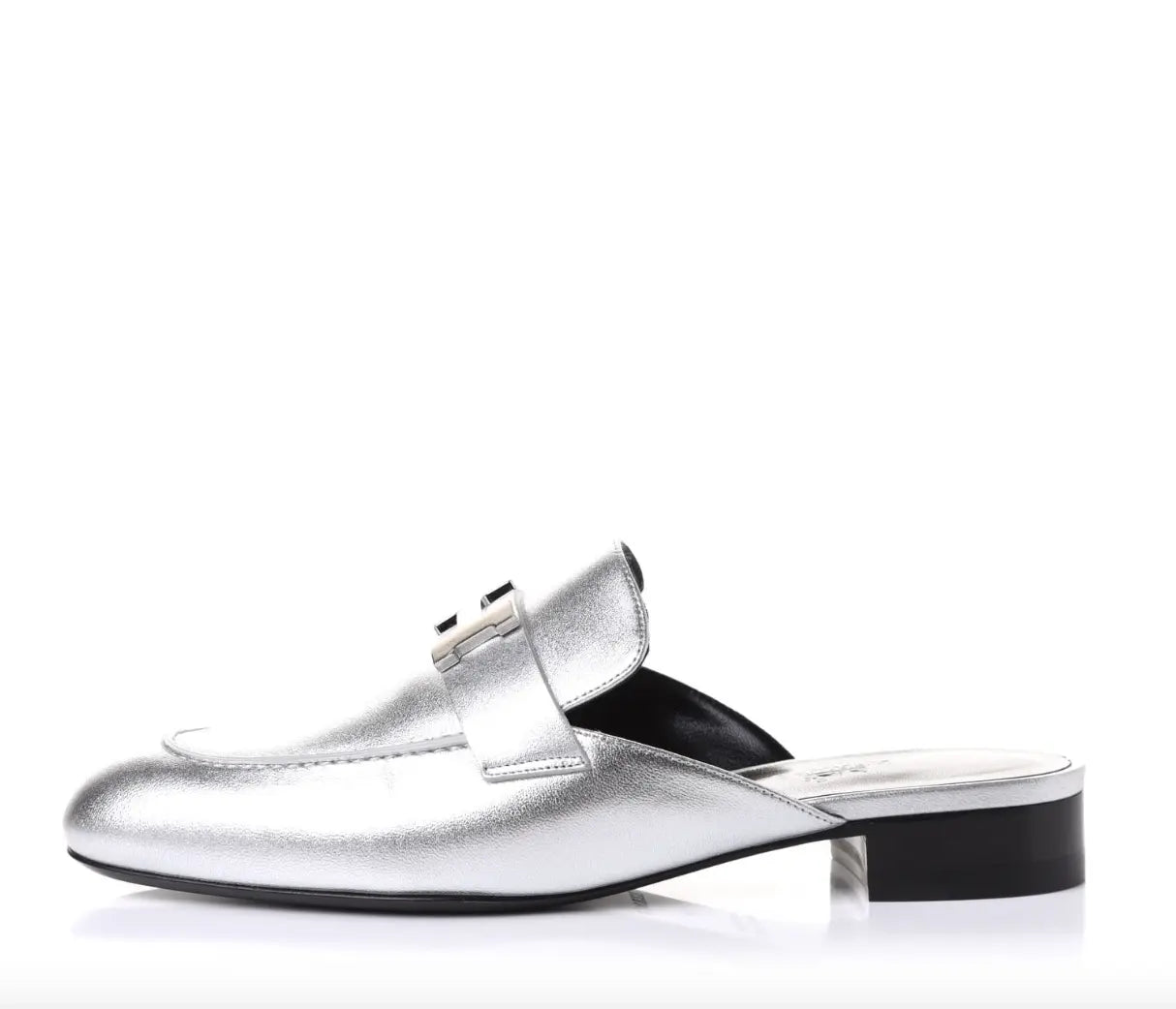 Hermes Metallic Nappa Trocadero Mule 39 Gris Argento Hermes