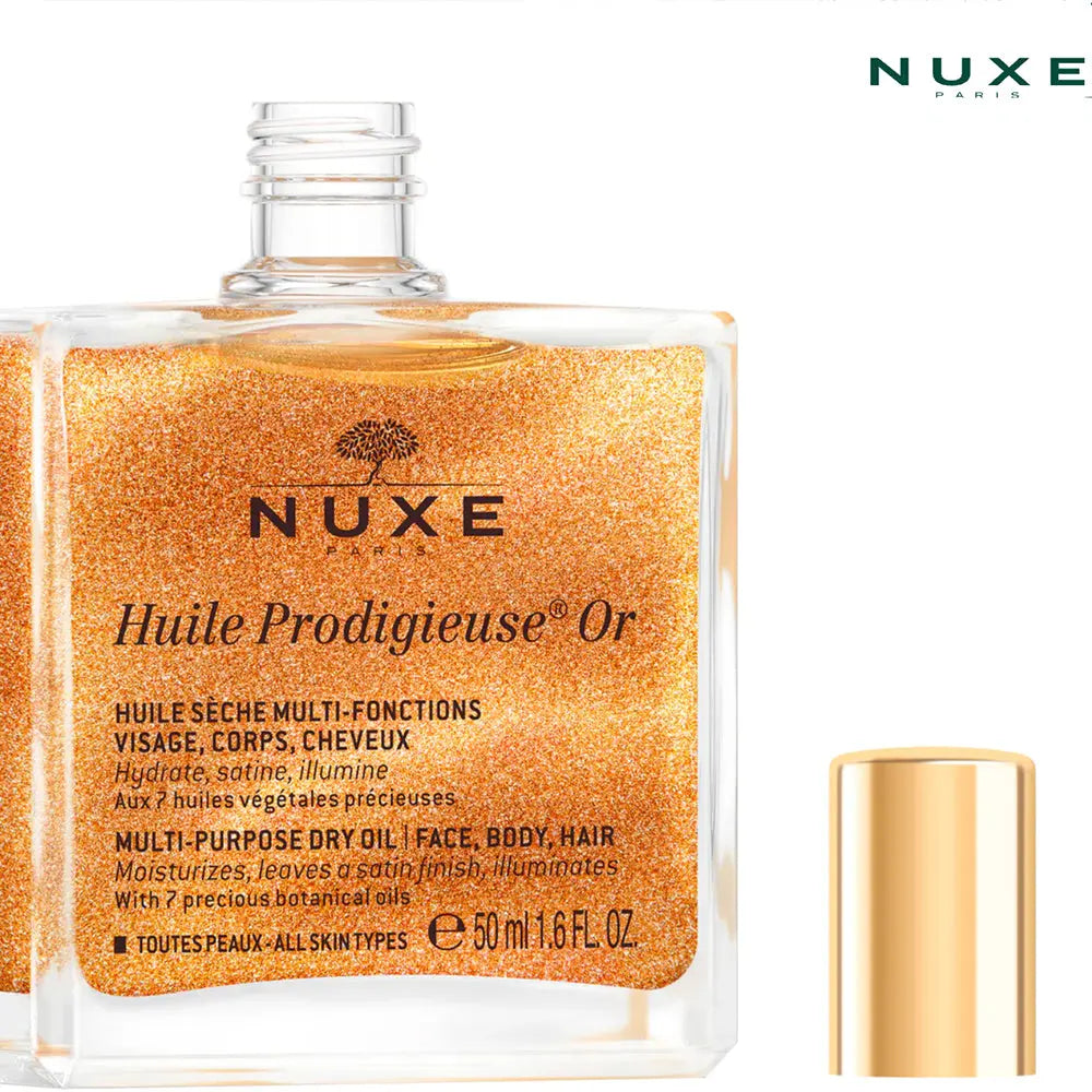NUXE Huile Prodigieuse Shimmer Multi-Purpose Dry Oil - Luxurious Radiant Glow and Hydration for Face, Body & Hair Nuxe