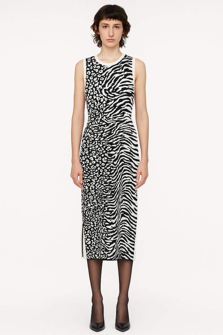 Proenza Schouler White Label Animal Mix Jacquard Midi Dress – Zebra &amp; Leopard Knit Column Proenza Schouler