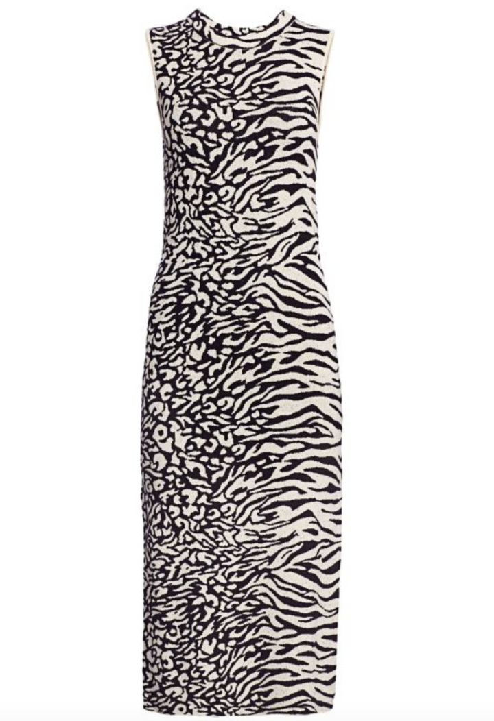 Proenza Schouler White Label Animal Mix Jacquard Midi Dress – Zebra &amp; Leopard Knit Column Proenza Schouler