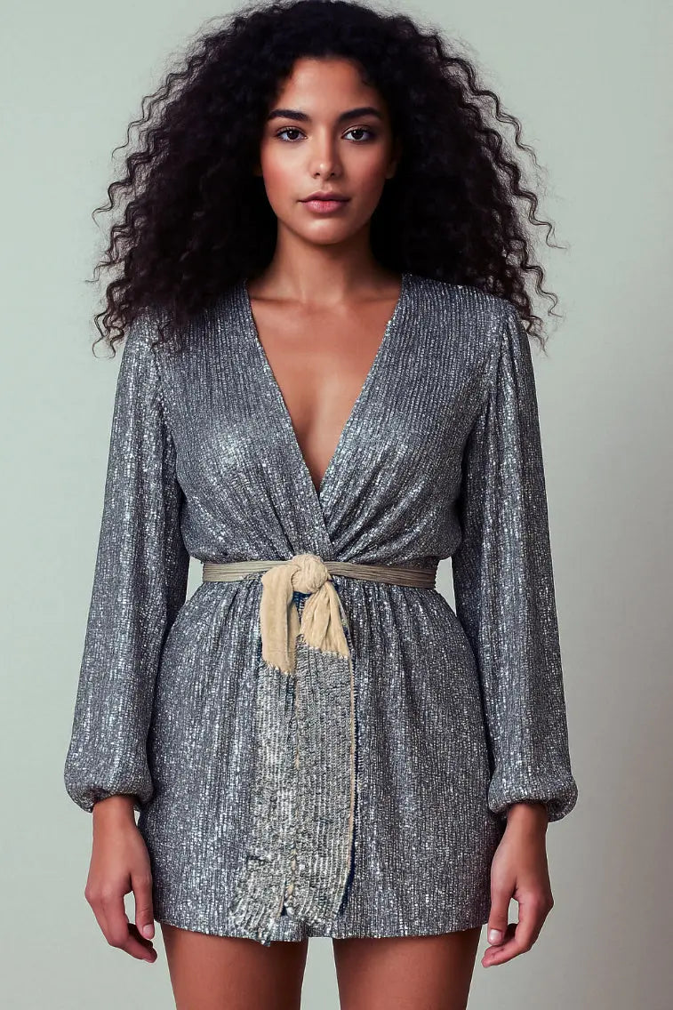 Retrofete Gabrielle Sequin Mini Wrap Dress - Vault No9