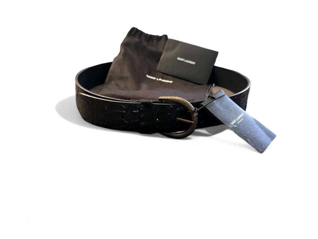 Saint Laurent Black Mock Croc Corset Belt with Gold Hardware Saint Laurent