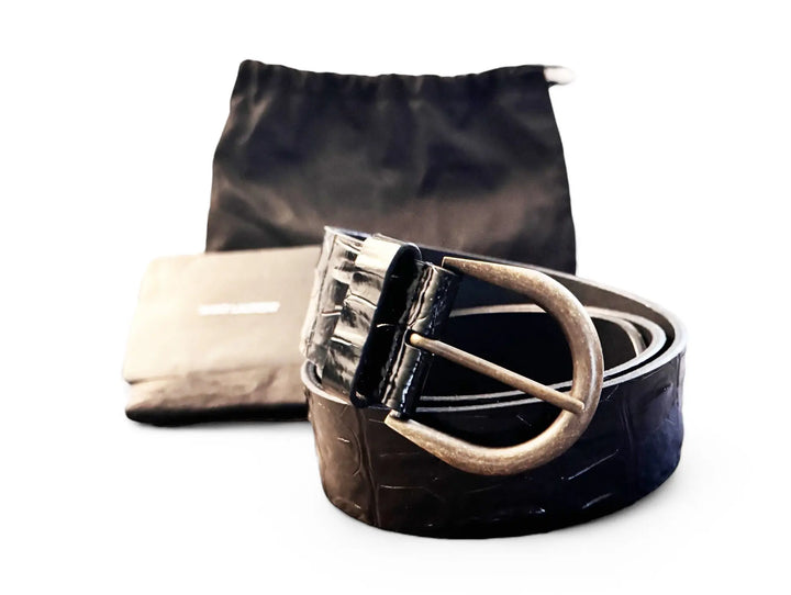 Saint Laurent Black Mock Croc Corset Belt with Gold Hardware Saint Laurent