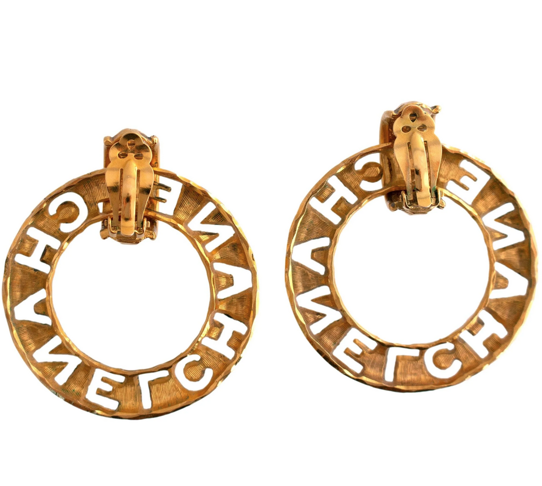 Chanel Logo Hammered Hoop Earrings CHANEL