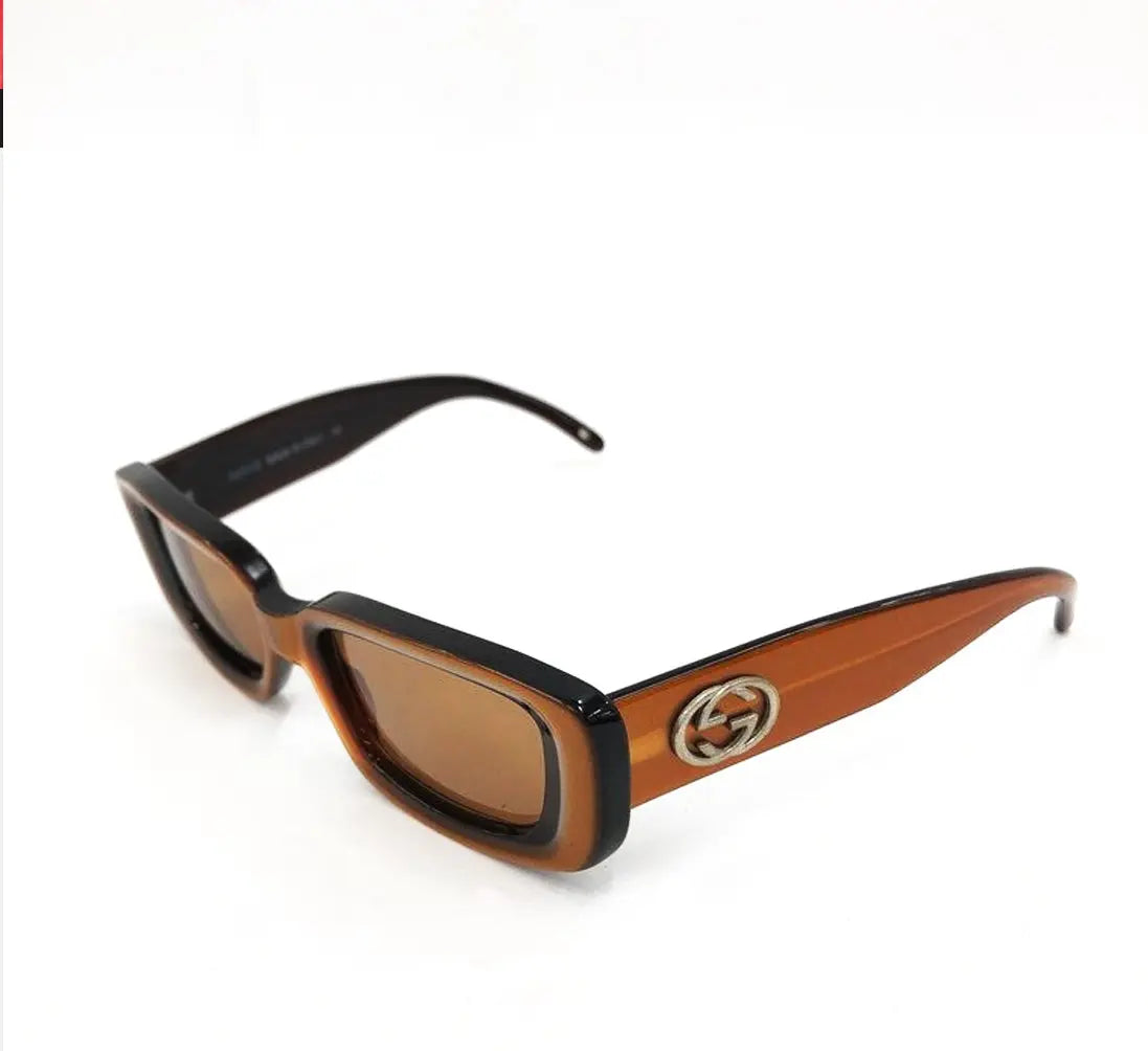 Vintage Gucci Y2K Amber Rectangle Sunglasses with GG Logo Gucci