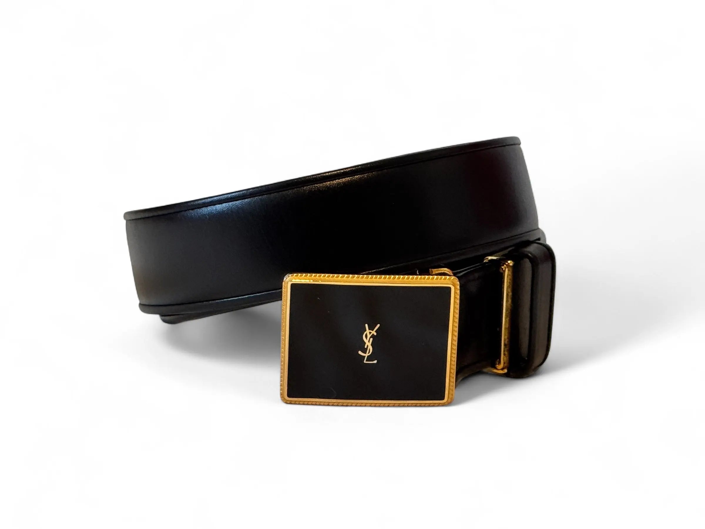 YSL Saint Laurent black leather LA 66 Belt - Vault No9