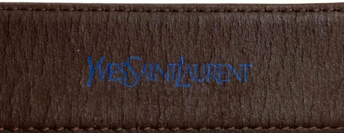 Yves Saint Laurent Dark Brown Leather Logo Belt with Anchor Buckle Saint Laurent