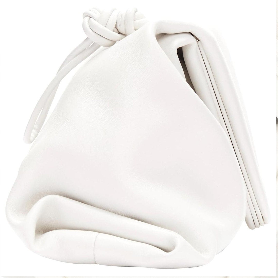 Bottega Veneta Trine Triangle Clutch in White Leather | Daniel Lee Era Bottega Veneta